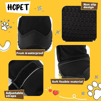 Hcpet Dog Shoes, Dog Boots &amp; Paw Protectors for Winter Snowy Days, Rainy Weather, Outdoor Anti-Slip Sole Dog Booties for Hardwood Floor Black-Leg 1