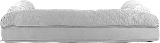 Furhaven Cooling Gel Dog Bed for Large Dogs w/ Removable Bolsters &amp; Washable Cover, For Dogs Up to 95 lbs - Quilted Sofa - Silver Gray, Jumbo/XL