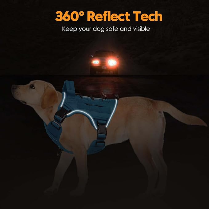 Heavy-Duty Tactical Dog Harness for Large Dogs, No Pull Adjustable Reflective Pet Vest with Molle System, K9 Military-Grade Control for Service Training, Outdoor &amp; 10+ Breeds, Blue, Small