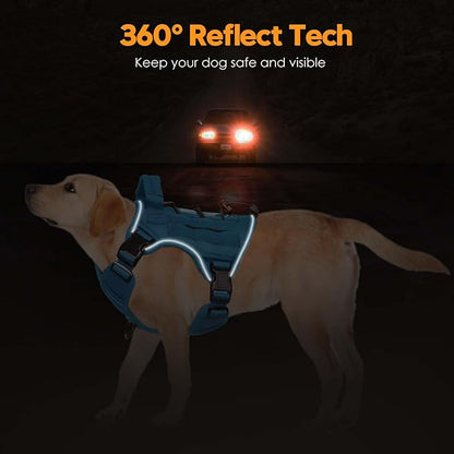 Heavy-Duty Tactical Dog Harness for Large Dogs, No Pull Adjustable Reflective Pet Vest with Molle System, K9 Military-Grade Control for Service Training, Outdoor &amp; 10+ Breeds, Blue, Small