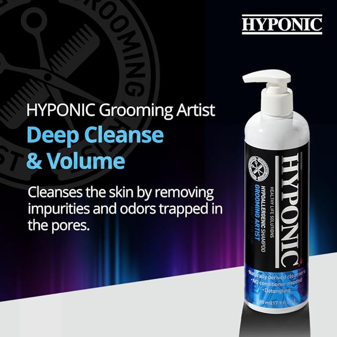 HYPONIC Grooming Artist Shampoo - Hypoallergenic Pet Shampoo for Groomers (Deep Cleanse &amp; Volume (17.9 oz))