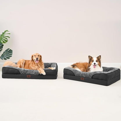 EHEYCIGA Memory Foam XXL Dog Bed for XLarge Sized, Orthopedic Dog Sofa with Sides and Waterproof Liner, Washable Bolster Pet Couch with Removable Cover, 52x41x8 Inch, Grey/Black