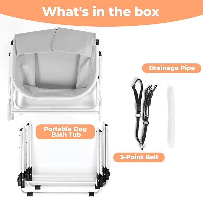 Elevated Dog Bathtub, 5 Height Adjustable Portable Dog Wash Station for Small to Large Pets, Foldable Bathing Tub with Storage &amp; Anti-Slip Design Gray