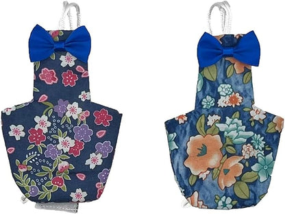 2 PCS Floral Parrot Diapers Bird Flight Suit Diaper Blue&amp;Green Reusable Inner Layer Parrot for Parakeet Parrot Mini Macaw, Medium