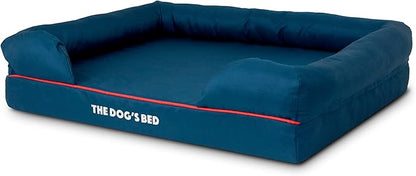 The Dog’s Bed, Large Oxford Blue/Red 36x27 Memory Foam, Pain Relief: Arthritis, Hip &amp; Elbow Dysplasia, Post Surgery, Lameness, Supportive, Calming, Waterproof Washable Cover, Veterinary Approved