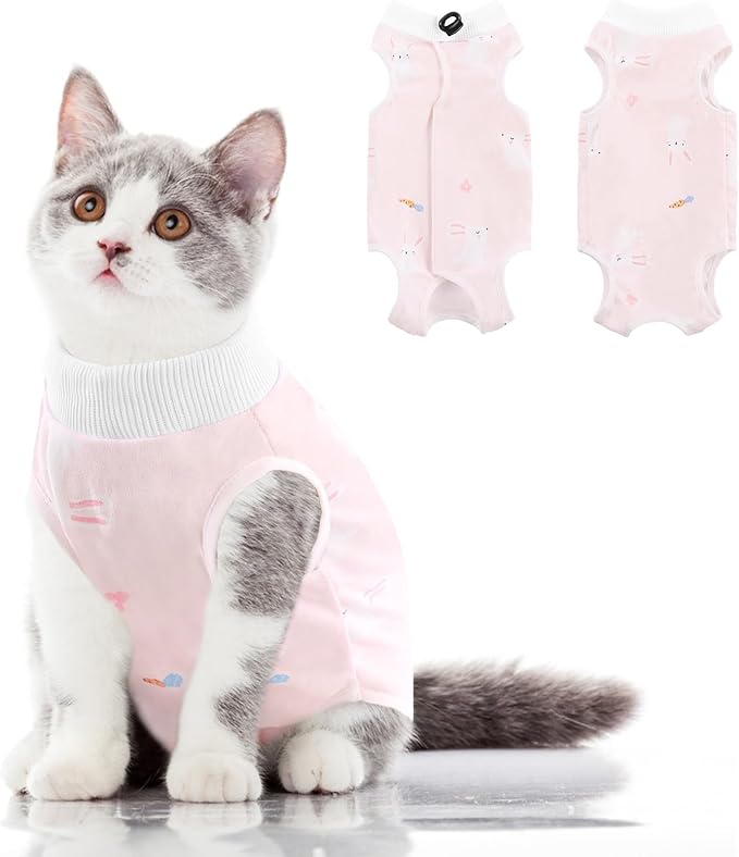 SUNFURA Cat Recovery Suit, Kitten Surgical Full Bodysuit for Abdominal Wound Protector Anti Licking After Surgery, Professional Bandages Cone E-Collar Alternative for Small Male &amp; Female Pets