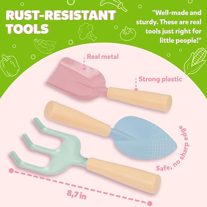 Floral Garden Kit Tools - Includes Sturdy Tote Bag, Watering Can, Gloves, Shovels, Rake, and Delightful Children&
