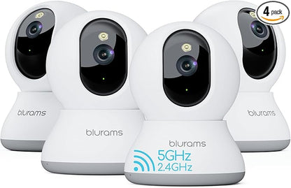blurams Cameras for Home Security, 2K Pet Camera with Phone App, 5GHz/2.4GHz Dual-Band, 360° PTZ Indoor Cameras, 2-Way Talk, Motion Tracking, Color/IR Night Vision, Cloud&amp;SD, Works with Alexa (4Pack)