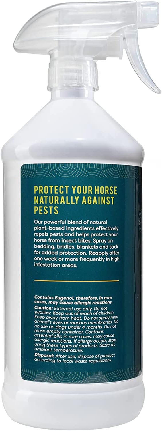 Natural Fly and Tick Horse Spray, Helps Repel Mosquitoes, Horseflies &amp; Ticks, Plant-Based Active Ingredients, 32 Fl. Oz. Spray Bottle