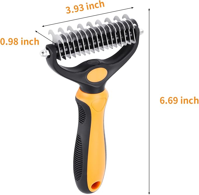 Pet Grooming Tool - 2 Sided Undercoat Rake for Cats and Dogs - Safe Dematting Comb for Easy Mats &amp; Tangles Removing - No More Nasty Shedding and Flying Hair