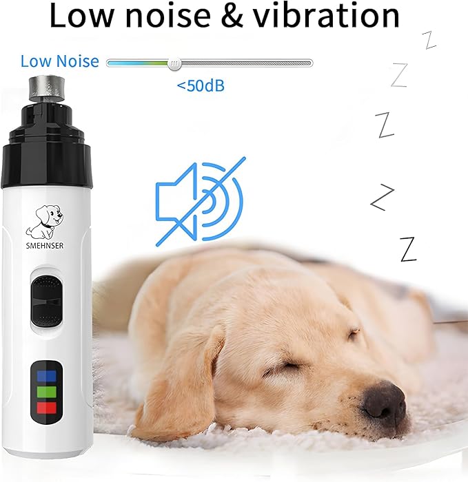 Electric Dog Nail Grinder - USB Rechargeable Electric Nail Trimmer with 3 Diamond Grinding Heads for Small to Large Dogs &amp; Cats