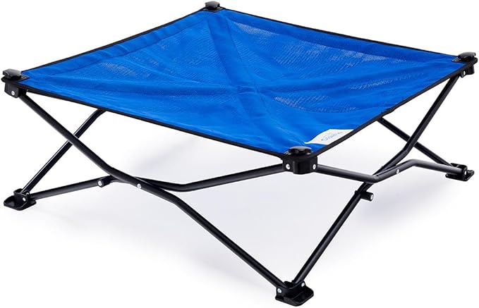 Coolaroo On-The-Go Elevated Dog Bed - Foldable Pop-Up Travel Dog Bed with Breathable, Moisture-Resistant Fabric, Carry Bag Included, Lightweight &amp; Portable, Aquatic Blue, Medium