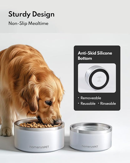 Homerunpet Double Wall Stainless Steel Dog Bowls, Non-Slip Base, Dishwasher Safe, Durable Pet Food &amp; Water Bowl for Dogs &amp; Cats(32oz, Steel Blue)