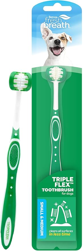 TropiClean Fresh Breath TripleFlex Toothbrush for Small &amp; Medium Dogs | 360-Degree Dog Dental Cleaning | Dog Toothbrush for Small &amp; Medium Breeds
