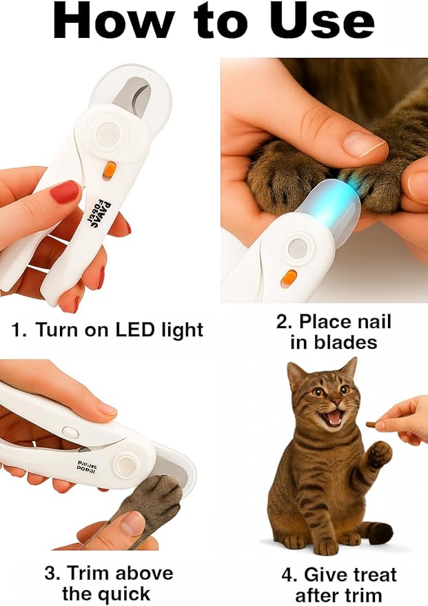 Cat Nail Clipper &amp; Small Dog Nail Clippers with LED Light - Illuminates Nails &amp; Bloodline for Safe, Easy Trimming - Extra Sharp, Avoid Over-Cutting - Essential Cat Supplies, White