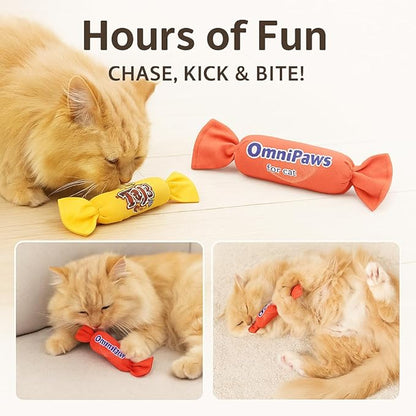 Catnip Candy Toys for Indoor Cats – 3-Pack Crinkle Cat Toys with Catnip Pouches, Durable Canvas &amp; Soft Filling, Cat Chew Toys for Kittens &amp; Adults (Yellow)