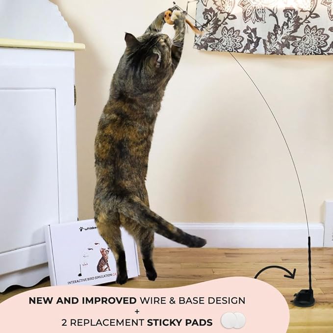 Interactive Bird Simulation Cat Toy Set, Interactive Cat Toys for Indoor Cats, Cat Feather Toy, Self-Holding Suction Base, 5 Replacement Birds, Feathers &amp; Bells, Realistic Bird Impression