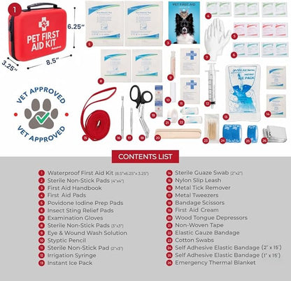 Dog First Aid Kit 3-Pack – 2 Hard-Sided &amp; 1 Compact Travel Pet First Aid Kits – Vet-Approved Emergency Supplies with First Aid Guide, Tick Remover, Thermal Blanket for Hiking, Camping, Car, RV