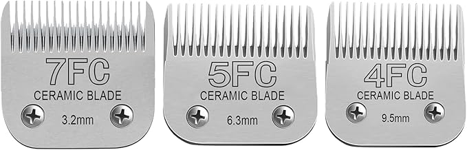 Size 7FC/5FC/4FC Detachable Pet Dog Clipper Blades, Compatible with Most Oster A5, KM Series Clippers,Made of Ceramic Blade &amp; Stainless Steel Blade4PACK 3Pack