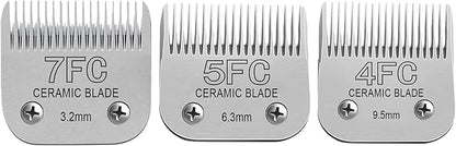 Size 7FC/5FC/4FC Detachable Pet Dog Clipper Blades, Compatible with Most Oster A5, KM Series Clippers,Made of Ceramic Blade &amp; Stainless Steel Blade4PACK 3Pack