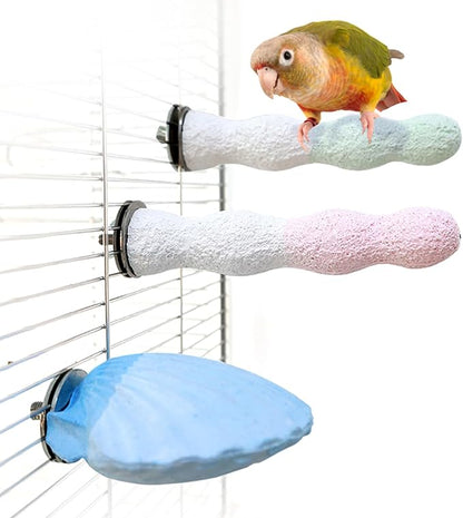 Bird Perches for Cage, Abrasive Surface High Calcium Mineral Parrot Perch Stand - Bird Nail File for Claw &amp; Beak Health, Colorful Ceramic Bird Cage Accessories (Blue, Shell)