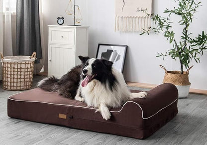 KOPEKS Orthopedic Memory Foam Dog Bed 7" Inch Thick Extra Large Dog Bed With Pillow Brown 50"x34"x10" Includes Waterproof Liner &amp; Durable Removable Cover With Smart Design
