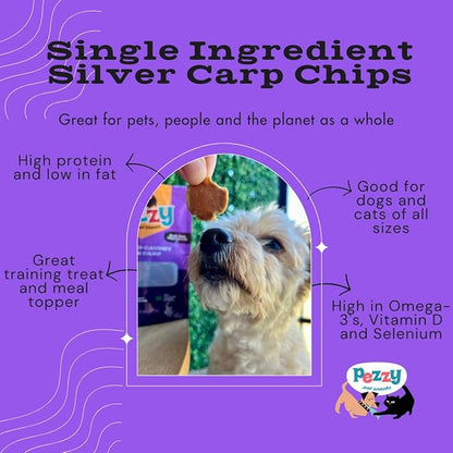 Silver Carp Chips Dog &amp; Cat Treats | Single Ingredient | Wild Caught | Made w/Invasive Fish | Grain Free | High Protein + Low Fat | Hypoallergenic | Made in The USA (2 Pack)