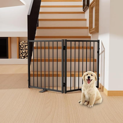Full Metal Freestanding Dog Gate with Door, 24&