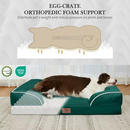 Comfort Expression Extra Large Dog Beds Jumbo Breed, Orthopedic Dog Bed Waterproof, PV Washable Pet Sofa Couch with Removable Cover &amp; Non-Slip Bottom(Jumbo,Emerald)