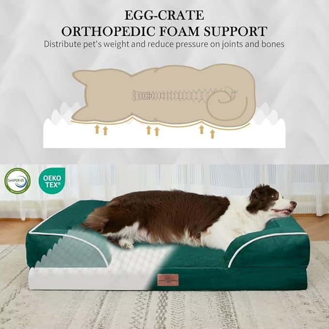 Comfort Expression Orthopedic Dog Bed Waterproof, XXL Dog Beds for Oversized Dogs, Washable Dogs Sofa Bed with Removable Cover &amp; Non-Slip Bottom(XX-Large,Emerald)