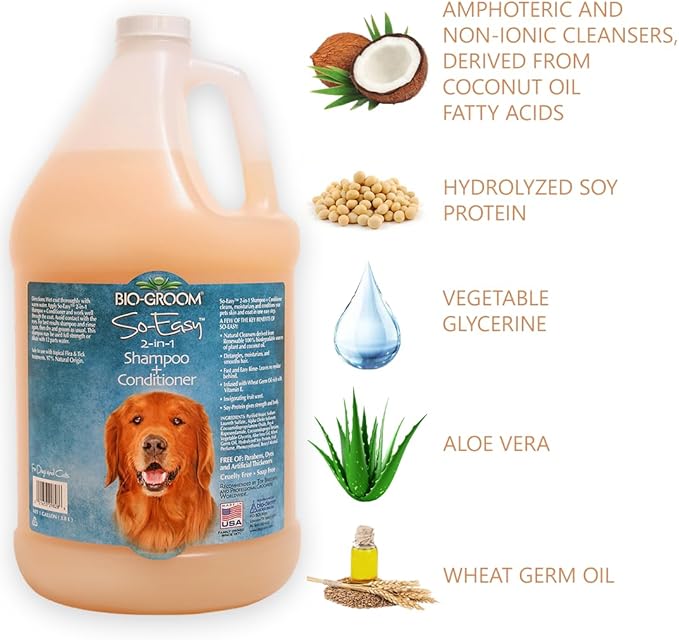 Bio-Groom So Easy 2 in 1 Shampoo &amp; Conditioner - Dog &amp; Puppy Shampoo and Conditioner Gallon, Detangling Dog Wash, Bulk Size for Grooming, Soap Free, 12:1 Concentration - Tropical Fruit Scent, 1 Gallon