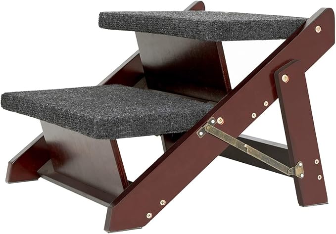 MEWANG Wooden Pet Stairs/Pet Steps - 2-in-1 Foldable Stairs &amp; Ramp for Beds and Cars - Portable Dog/Cat Ladder Up to 110 Pounds