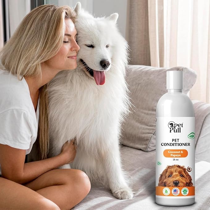 Dog Conditioner Puppy Essentials - Moisturizing Conditioner for Dogs with Coconut and Papaya Scent - Plant Based Dog Bath Supplies Detangle and Revive Pet&