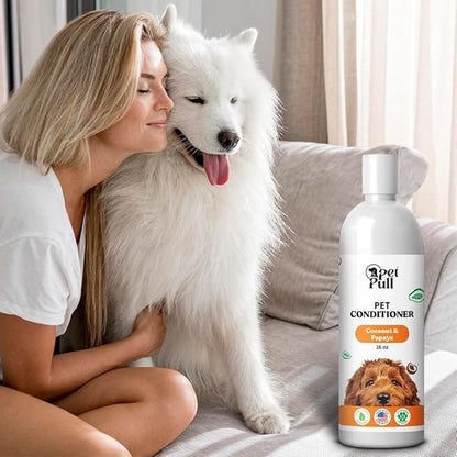 Dog Conditioner Puppy Essentials - Moisturizing Conditioner for Dogs with Coconut and Papaya Scent - Plant Based Dog Bath Supplies Detangle and Revive Pet&