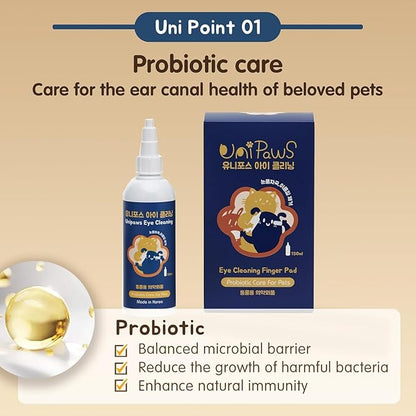 UNIPAWS Pet Tear Stain Remover &amp; Eye Area Cleaner – Vet-Recommended Grooming Solution for Dogs &amp; Cats – Reduces Stains, Comforts Watery, Itchy Eyes – Probiotic &amp; Plant-Based Formula, 5.1 fl oz