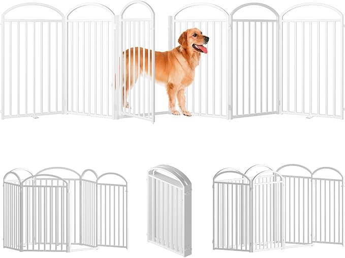 6 Panles Full Matel Freestanding Dog Gates with Door, 144"Extra Wide 36"Tall Free Standing Dog Pet Gate for Indoor &amp; Outdoor. Foldable Pet Fences for Doorways, House, Stairs, Porch, Deck, Yard