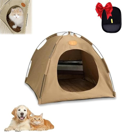 BreezyDen Pop-Up Pet Tent – Portable Indoor/Outdoor Cat Tent, Waterproof Pet Hideaway for Cats &amp; Small Dogs with Mesh Window, Anti-Slip Base &amp; Washable Design (Coffee, L (15 catties Kitten))