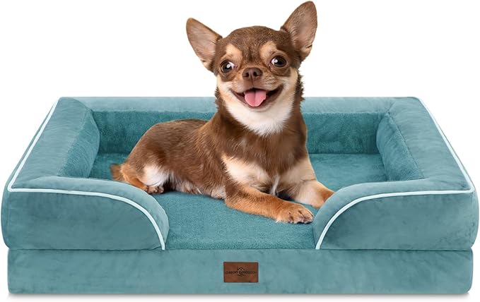 Comfort Expression Small Dog Beds Waterproof Orthopedic Foam Dog Sofa Beds for Small Dogs Comfy Pet Bed with Washable Removable Cover &amp; Non-Slip Bottom(X-Small,Washed Blue)