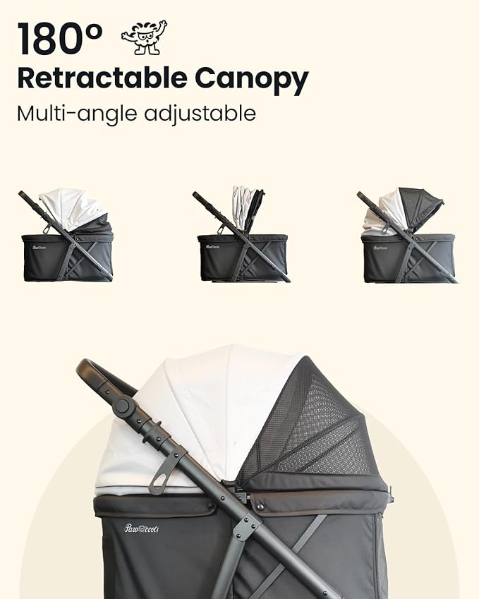 Medium Dog Stroller, Foldable Pet Stroller with Adjustable Handle &amp; No Zip Entry, Storage Basket &amp; Cup Holder, Canopy, Mesh Windows, Ideal for Medium Dogs and Cats Up to 50lbs, Black