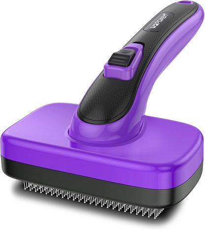Dogs Cats Self Cleaning Slicker Brush for Shedding &amp; Grooming Any Breed of Pets, Removes Loose, Undercoat, Mats, Tangled Hair for Small Medium Large Animal With Long Short Fur Length, Purple