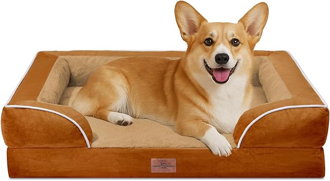 Comfort Expression Medium Dog Beds Waterproof Orthopedic Foam Dog Sofa Beds for Medium Large Dogs Comfy Pet Bed with Washable Removable Cover &amp; Non-Slip Bottom(Medium,Caramel)
