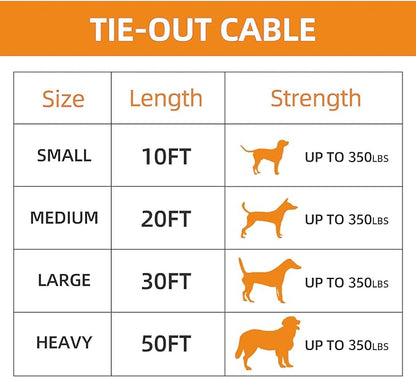 Dog tie Out Cable, 10/20/25/30/50/70/100 feet, Suitable for Dogs up to 350 pounds, Dog Cable with Swivel Buckle, Lightweight, Non-Winding, for Outdoor Camping, Yard Dog Cable (Orange, 50FT)