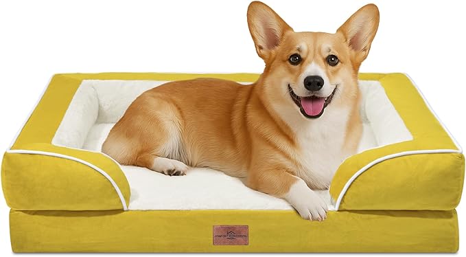 Comfort Expression Medium Dog Beds Waterproof Orthopedic Foam Dog Sofa Beds for Medium Large Dogs Comfy Pet Bed with Washable Removable Cover &amp; Non-Slip Bottom(Medium,Spicy Mustard)