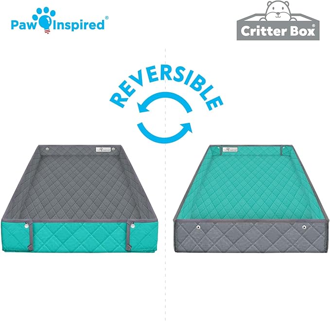 Paw Inspired Critter Box Washable Cage Liner, Reversible Fleece Bedding with Raised Sides for Guinea Pigs and Other Small Animals (C&amp;C 2x3 (14" Grids), Gray/Green)