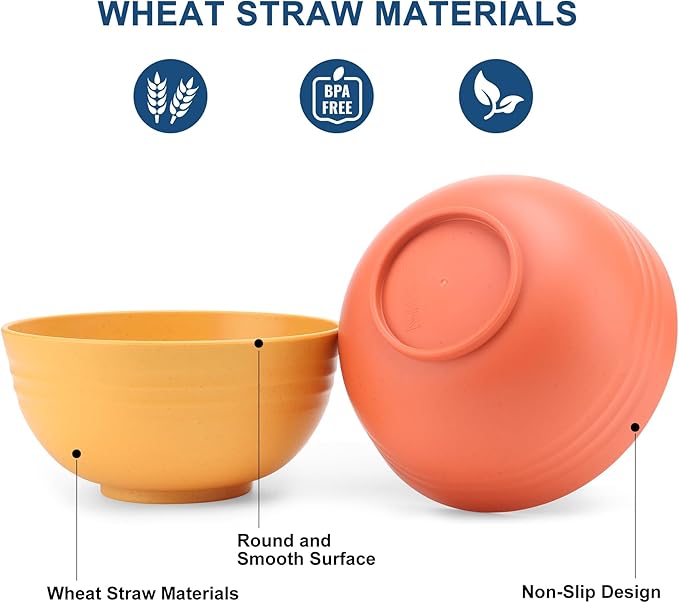 HOTEC 20-Pack Unbreakable Kitchen Plastic Wheat Straw Dinnerware Set – BPA-Free Plates, Bowls &amp; Cups | Lightweight, Microwave &amp; Dishwasher Safe | Multicolor Reusable Tableware for Home &amp; Outdoor Use