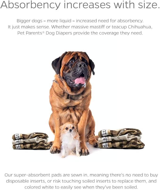 Pet Parents® Washable Dog Diapers (3pack) + Extendrs® of Durable Doggie Diapers, Premium Dog Diapers Female &amp; Male (Medium, Oxford)