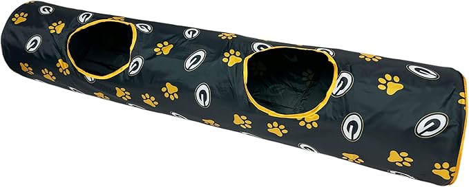 NFL Green Bay Packers Cat Tunnel Tube Toy with Plush Football Catnip and Feathers Collapsible Tunnel for Cats to Play, Peek and Hide, Sporty &amp; Fun Cat Tunnel Toy with Team Logo All-Over Design!