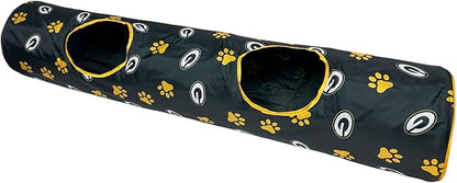 NFL Green Bay Packers Cat Tunnel Tube Toy with Plush Football Catnip and Feathers Collapsible Tunnel for Cats to Play, Peek and Hide, Sporty &amp; Fun Cat Tunnel Toy with Team Logo All-Over Design!