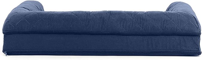 Furhaven Orthopedic Dog Bed for Medium/Small Dogs w/ Removable Bolsters &amp; Washable Cover, For Dogs Up to 35 lbs - Quilted Sofa - Navy (Blue), Medium
