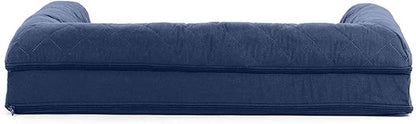 Furhaven Orthopedic Dog Bed for Medium/Small Dogs w/ Removable Bolsters &amp; Washable Cover, For Dogs Up to 35 lbs - Quilted Sofa - Navy (Blue), Medium